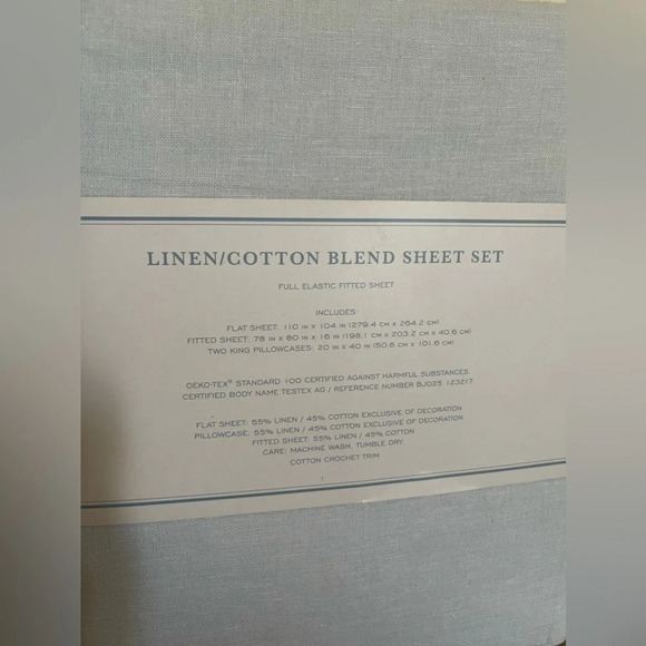 Rachel Ashwell Simply Shabby Chic KING Sheet Set Blue Linen Crochet Trim - Picture 7 of 7